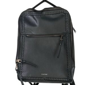 Calpak Kaya 15” Backpack Gunmetal Black Zippers Faux Leather